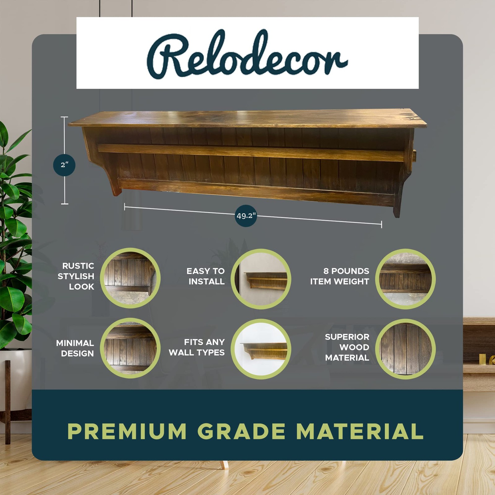 RELODECOR Wall Mounted Quilt Rack with Shelf - Solid Pine Wood, Rustic Brown gallery