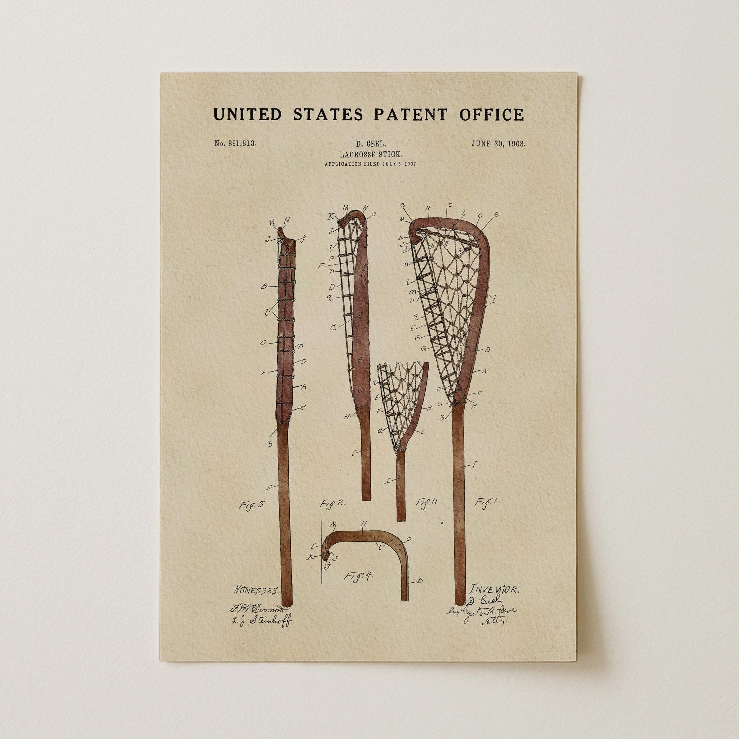 Original Lacrosse Stick Patent Art Print Vintage Lacrosse Blueprint Wall Art Gif gallery