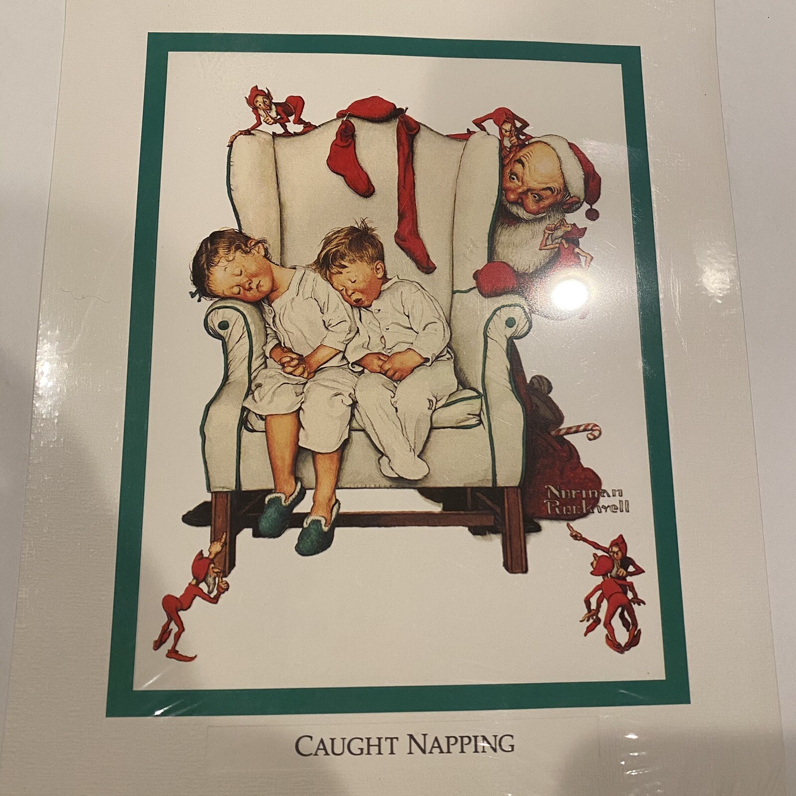 NEW Vintage Caught Napping Norman Rockwell Collectible Christmas Print Santa gallery