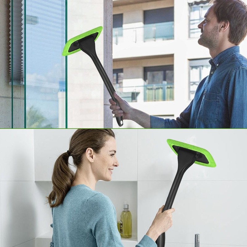 CAR WINDOW CLEANER WINDSHIELD CLEANING WAND TOOL ROTABLE HEAD W/ 5 REUSABLE PADS gallery