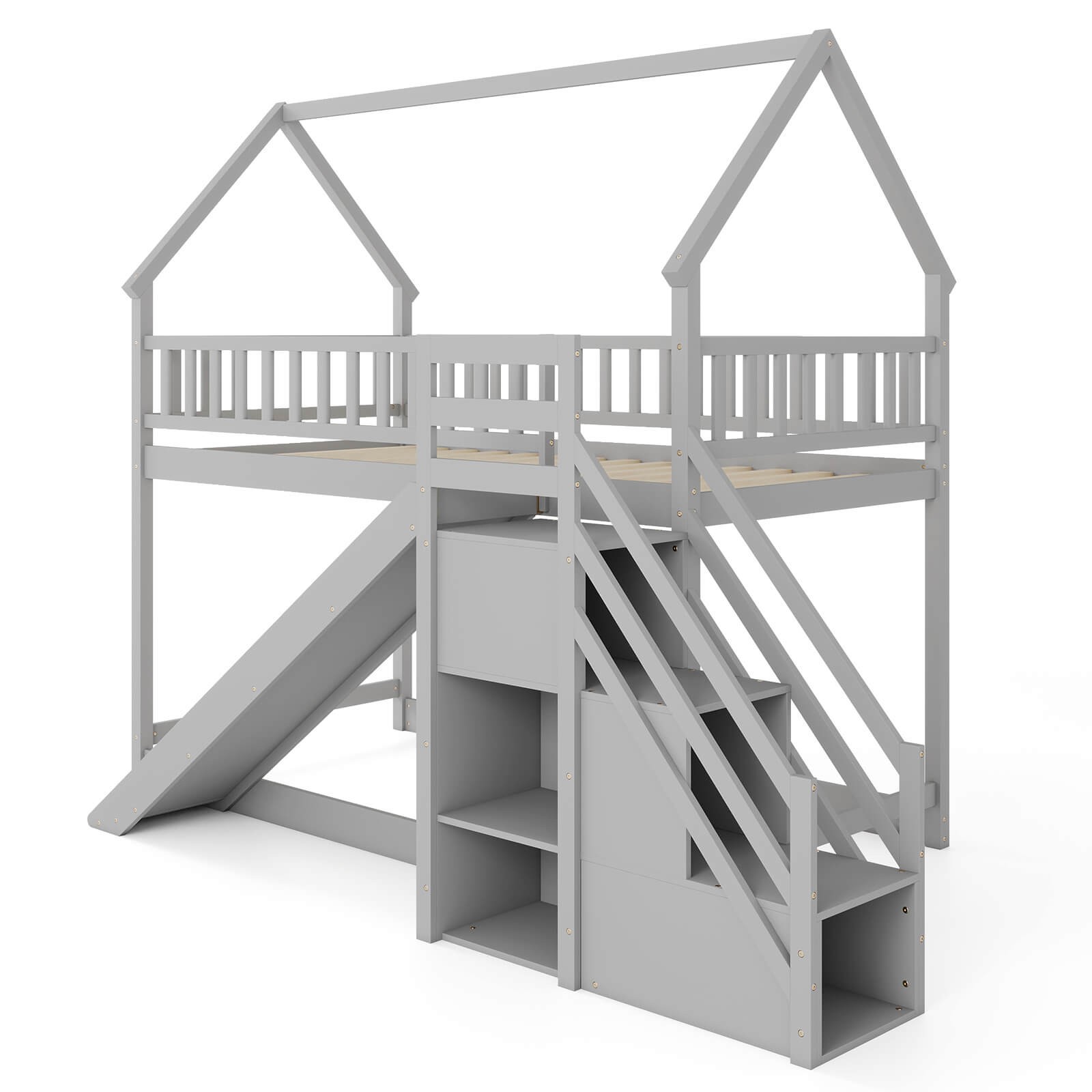 Twin Over Twin Bunk Bed with Slide & Staircase with Storage Compartments gallery
