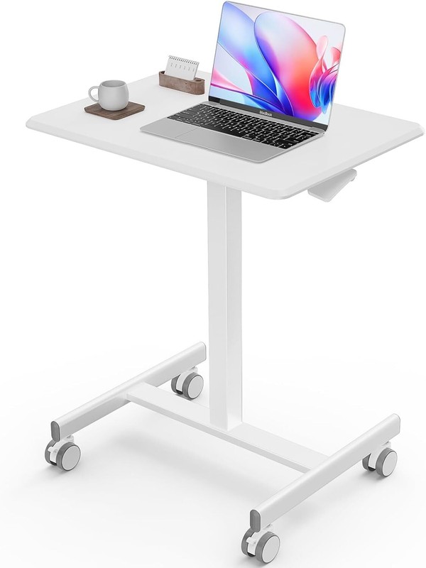 Portable Rolling Laptop Adjustable Height Black White Mobile Small Stading Desk gallery
