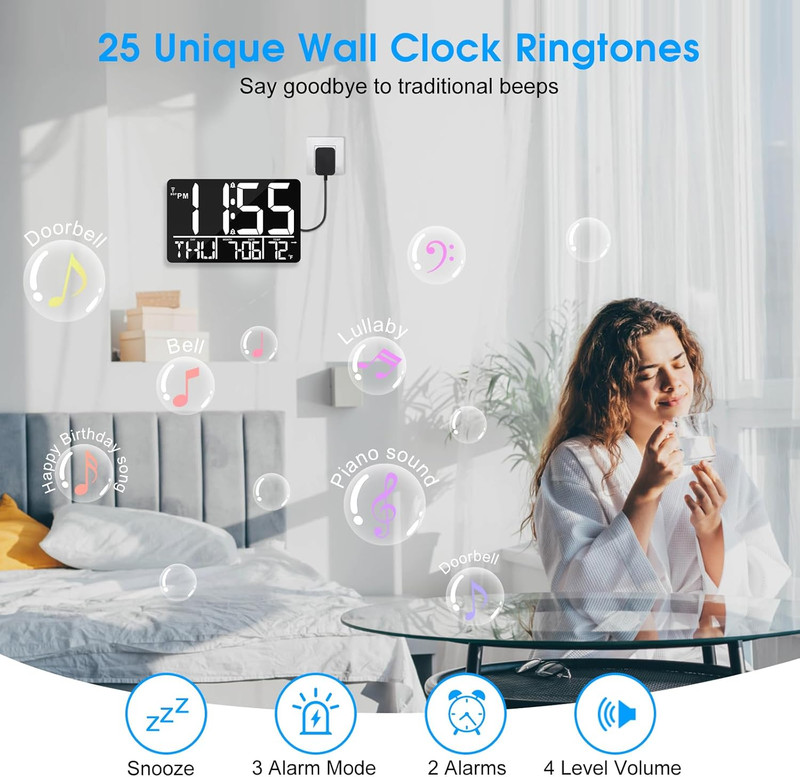 13" Bluetooth Auto Sync Wall Clock - Large Digital Alarm Clock with Remote 25... gallery