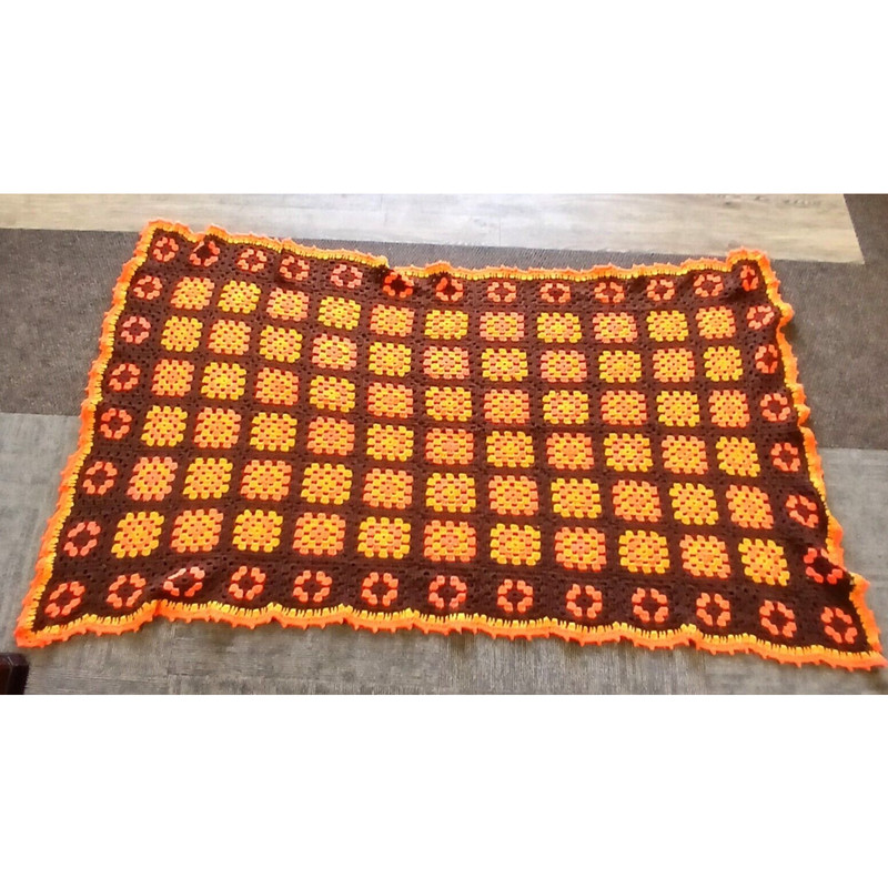 Granny Square Afghan Lap Throw Blanket Brown Yellow Orange Approx. 76”X 41” gallery