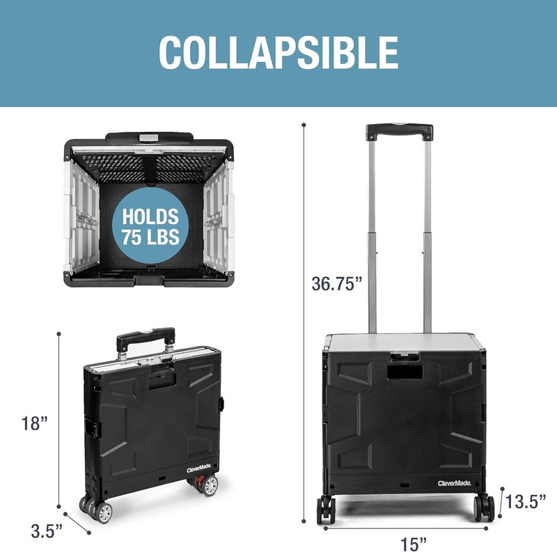 Collapsible Crate on Wheels with Handle (35L, 4-Wheel) – Collapsible Rolling gallery