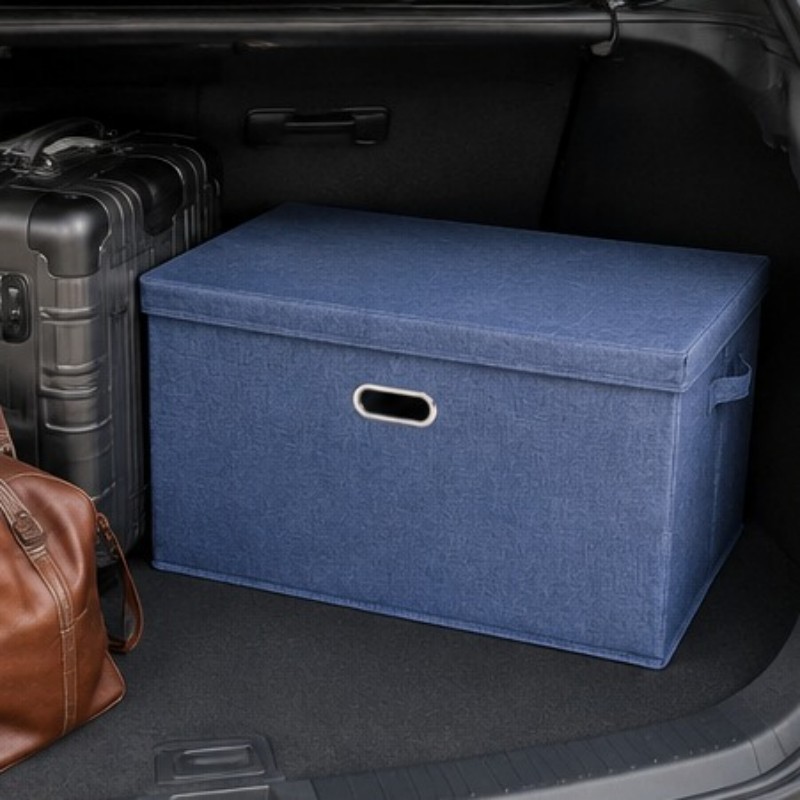 Large Foldable Storage Box with Lid Linen Fabric Closet Organizer Bin Blue 23 in gallery