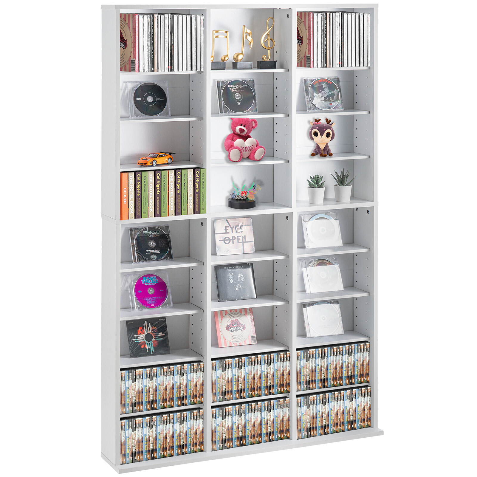 VEVOR Media Storage Cabinet 9 Layers Adjustable DVD Shelves Holds 756 CDs White gallery