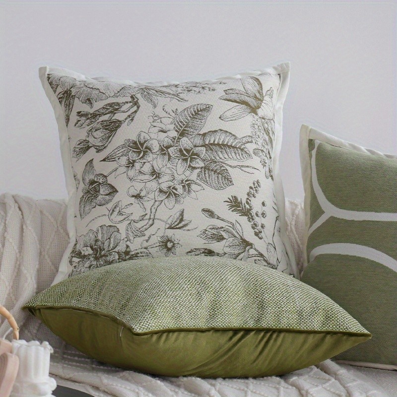 Vintage Olive Botanical Chevron Piped Edge Cushion Cover French Farmhouse Sofa gallery