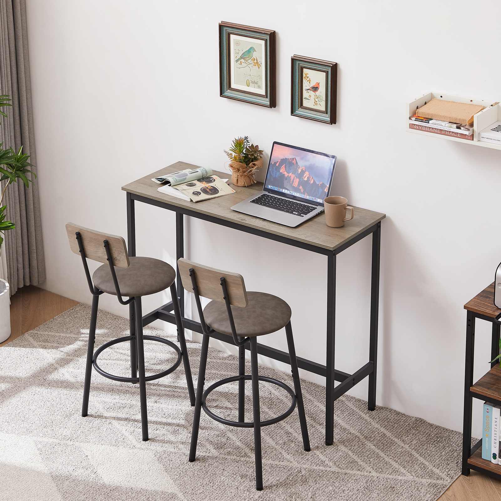 2025 Bar Table Set with 2 Bar stools PU Soft seat with backrest, Grey, NEW, HOT gallery