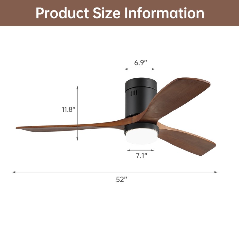 Sofucor Wood Low Profile Ceiling Fan with LED Light & Smart APP Remote Control gallery