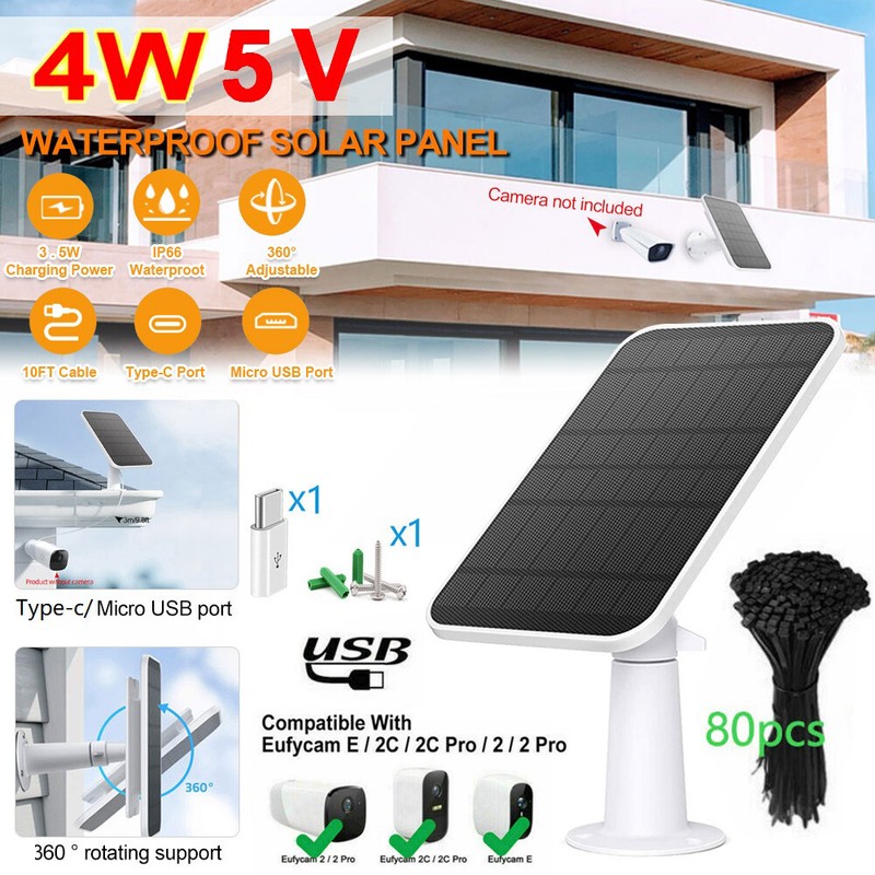 1-4Pcs 5V Solar Panel Charger for Eufy Eufycam Cam E/2C/E/2 Pro Security Camera gallery