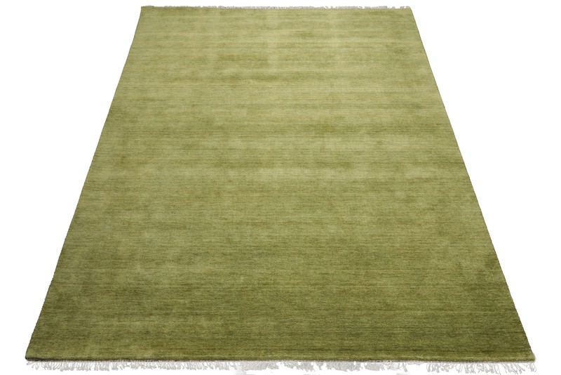 Multi Size Hand Knotted 100% Wool Plain Solid Minimalist Modern Area Rug Green gallery