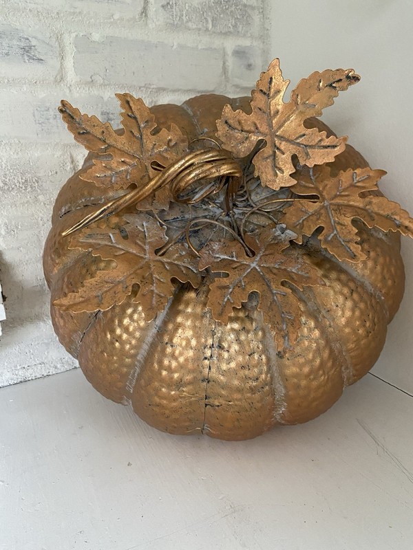 Handcrafted Hammered Copper Swirling Stem Metal Pumpkins Porch Decoration Large gallery