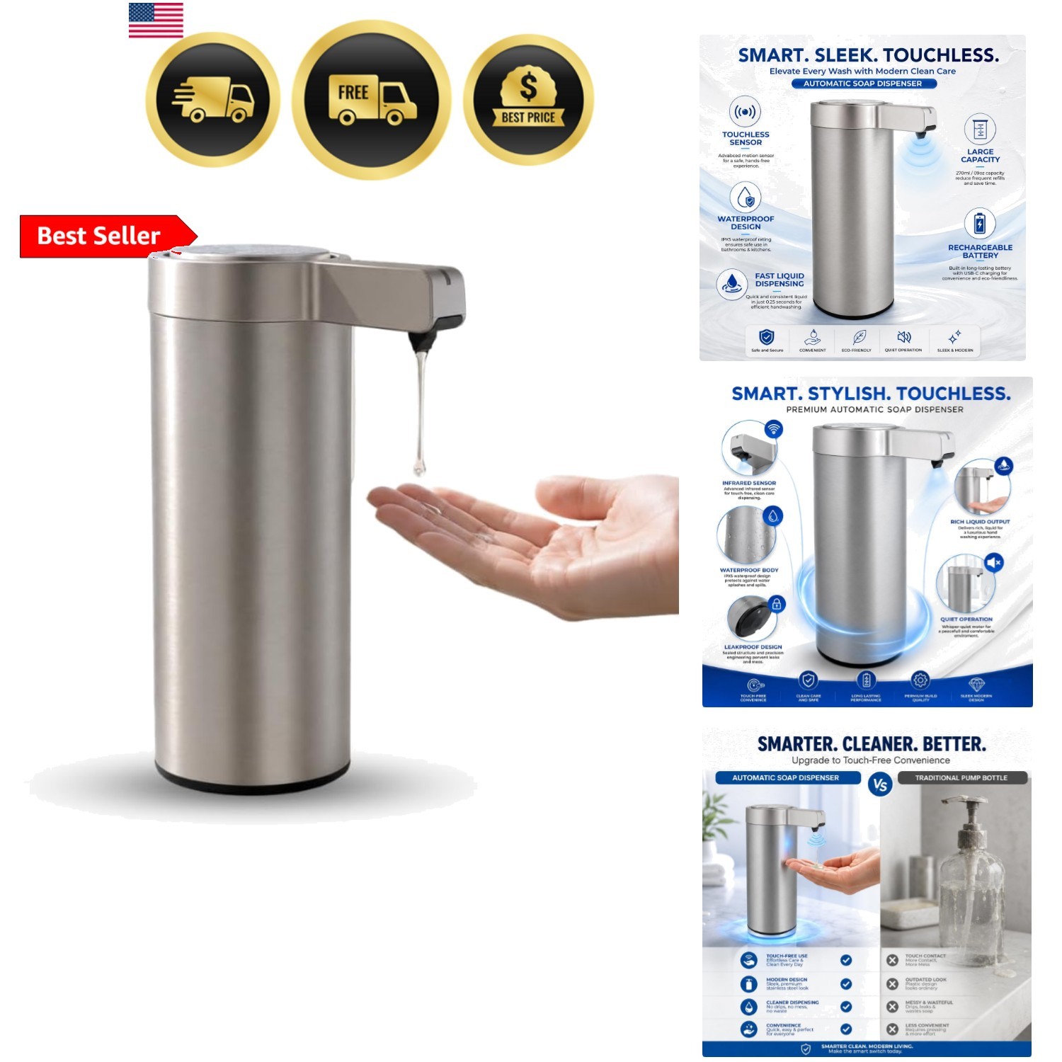 Automatic Soap Dispenser Touchless Liquid Soap Dispenser 9.1 oz/270ml 3-Level... gallery