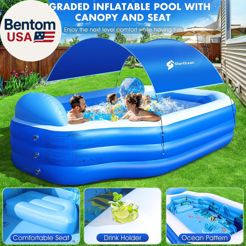Inflatable Pool with Canopy, Large Inflatable Swimming Pool for Kids,Adult, Blow gallery