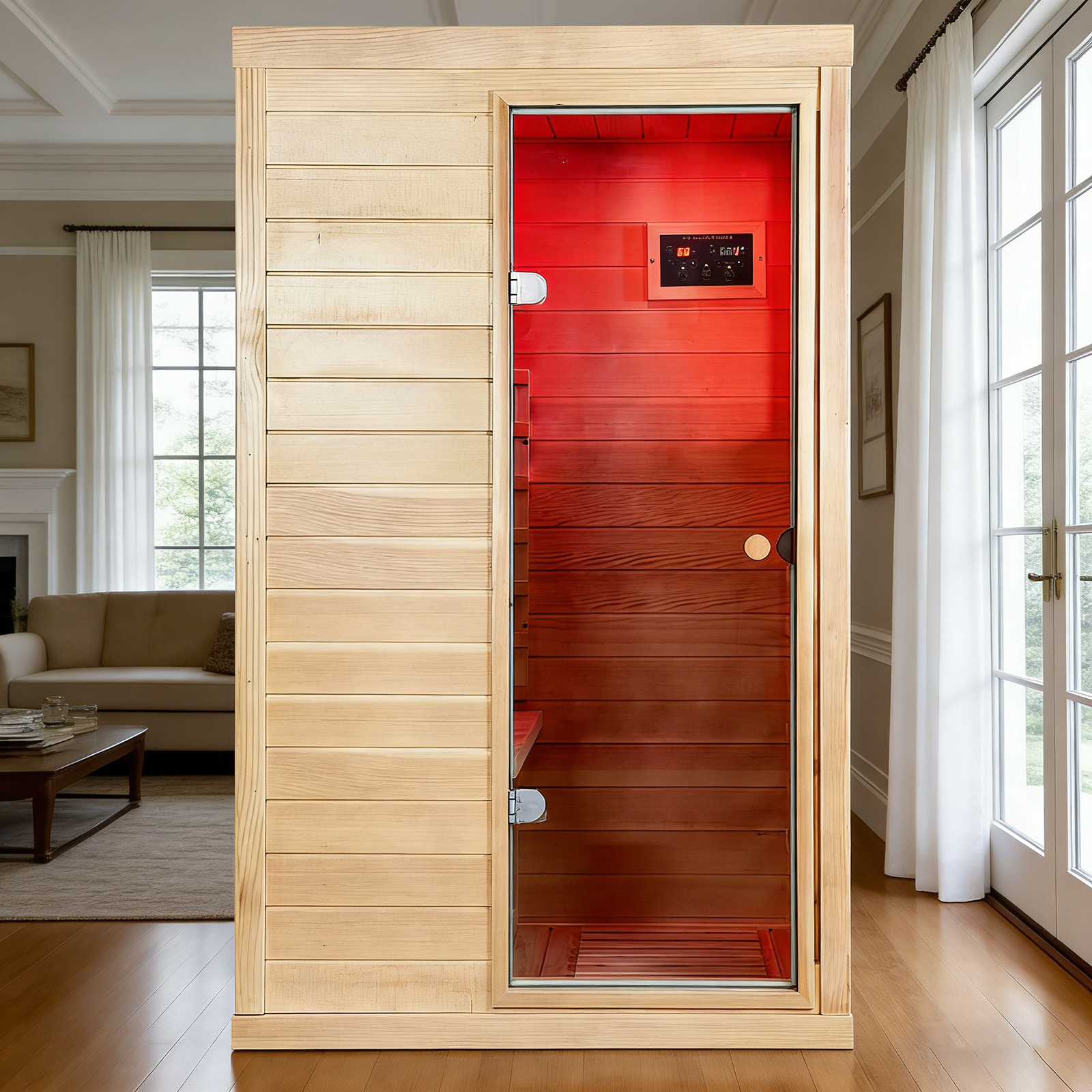 Red Therapy Light Sauna Far Infrared Heating Hemlock Saunas for 1Person 1050W gallery