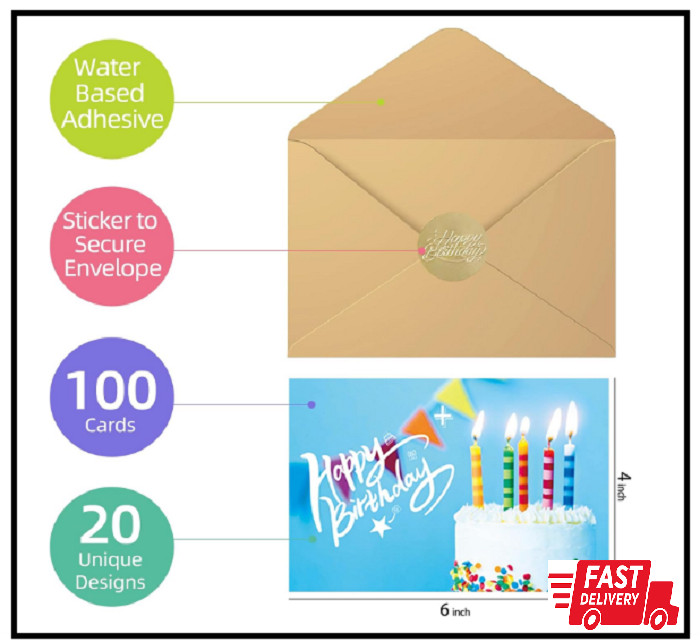 100 Pcs Happy Birthday Cards Bulk with Envelopes Box of Birthday Cards assorted gallery