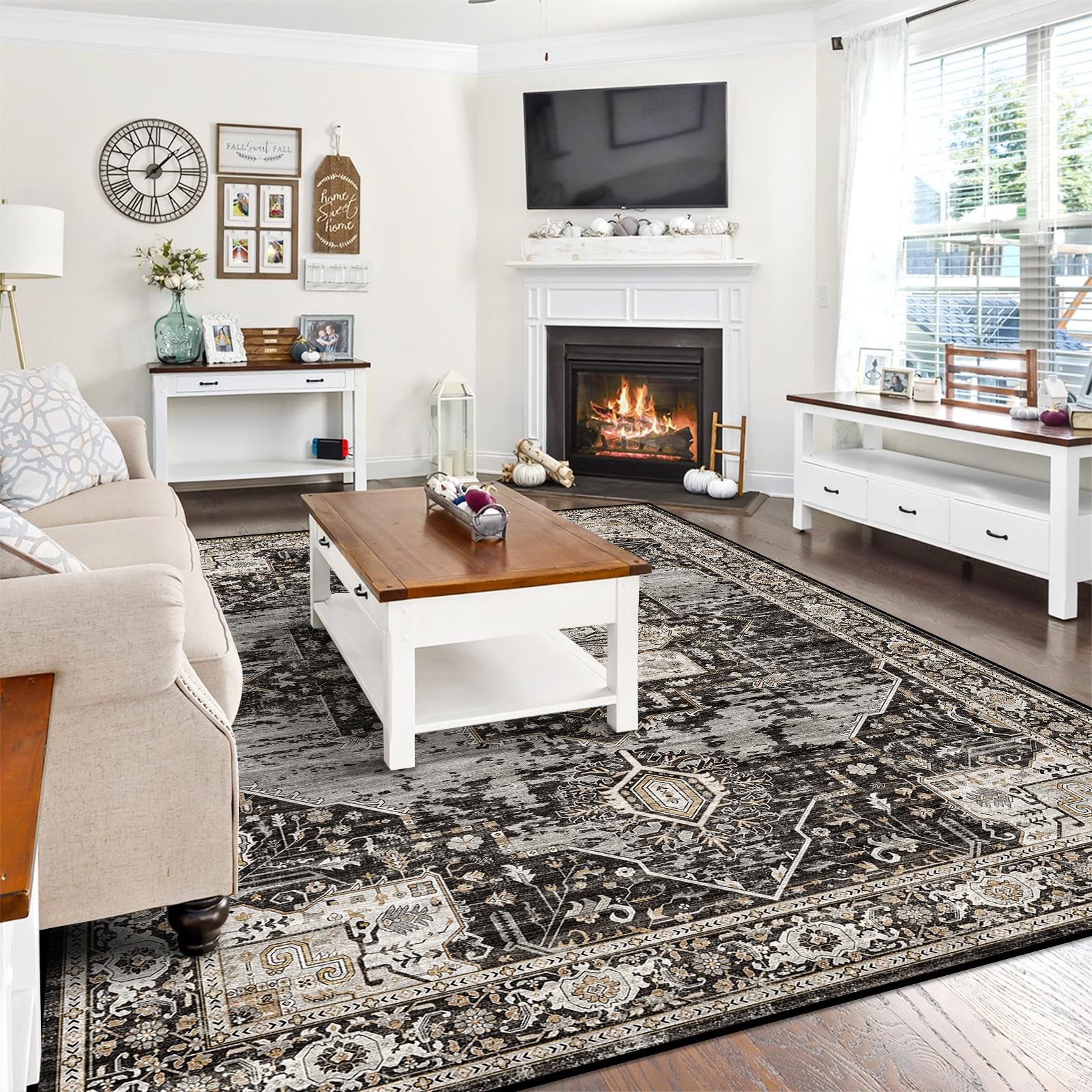 Area Rug 8x10 Washable Stain Resistant Non Slip Backing Black RUUGME Rugs Large gallery