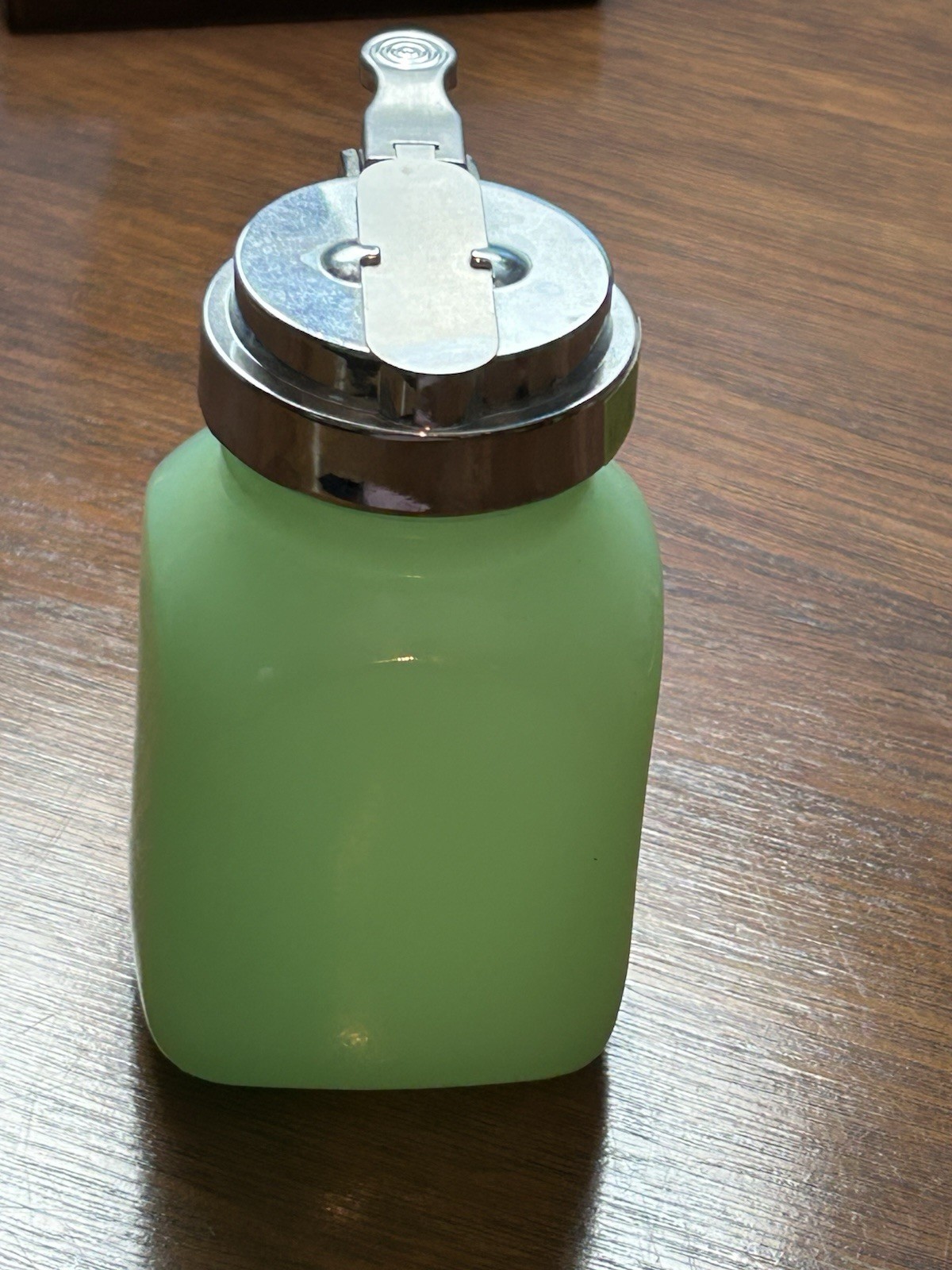 TableCraft Jadeite Glass Syrup Dispenser 6 oz 2.25 x 4.75 Green Glass gallery