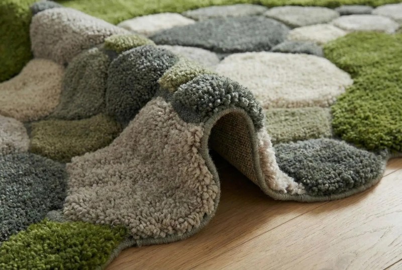 Hand Tufted 3D Pebble Moss Green Wool Rug Irregular Shape Hand Tufted Livingroom gallery
