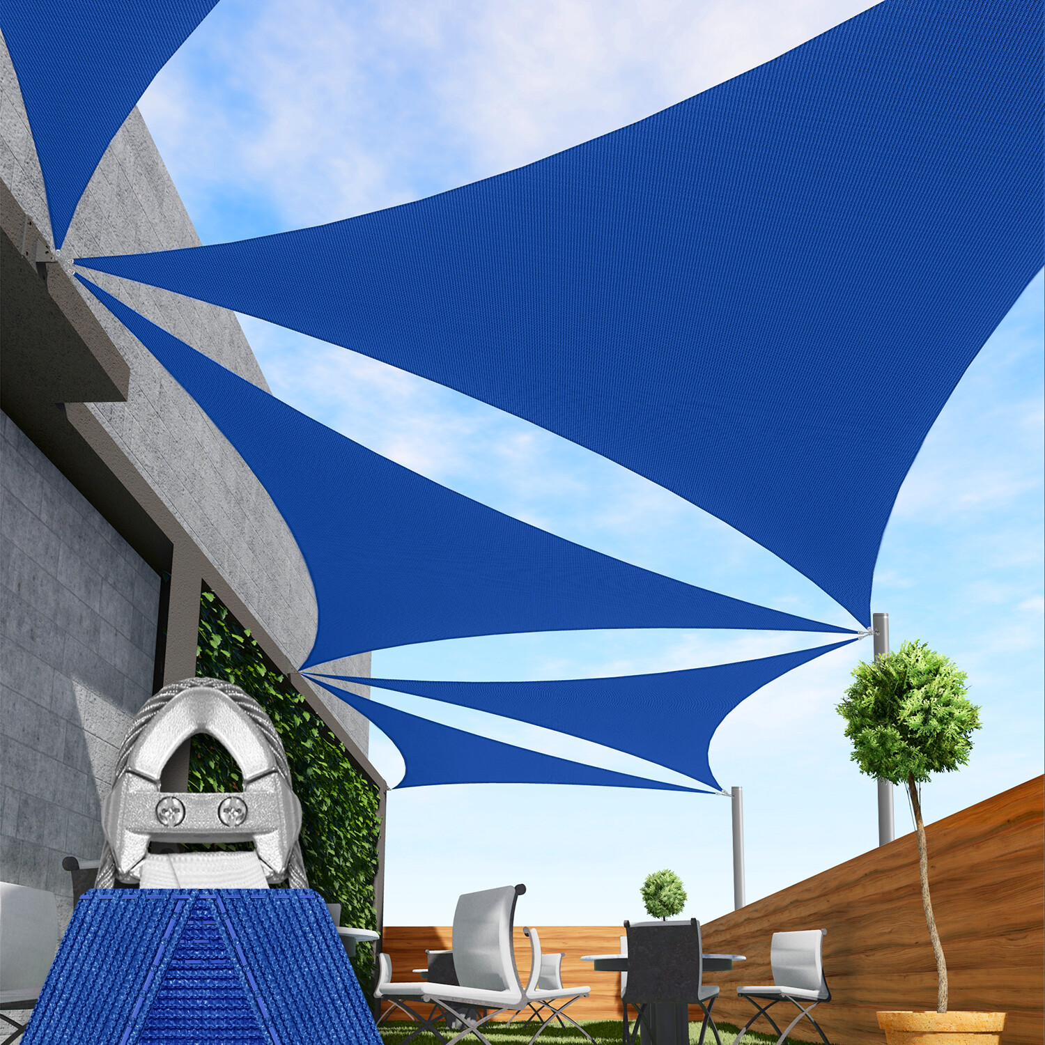 25/26/27ft Blue Equilateral Triangle Outdoor Steel Cable Sun Shade Sail 260GSM gallery