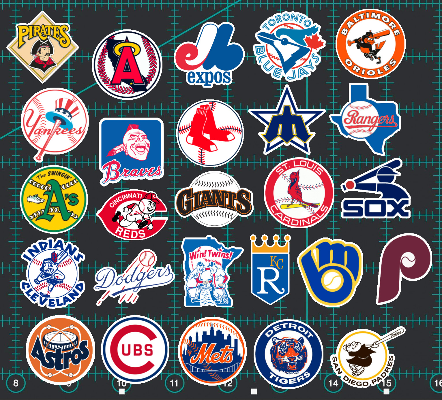 26 Retro 70's/80's MLB Logo Sticker Pack - Clear, Holographic, or White- Yankees gallery
