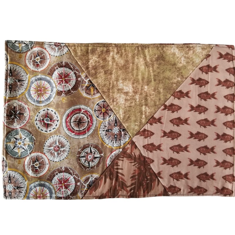 4 Handmade Reversible Quilted Placemats Patchwork Cottagecore Nautical Compass gallery