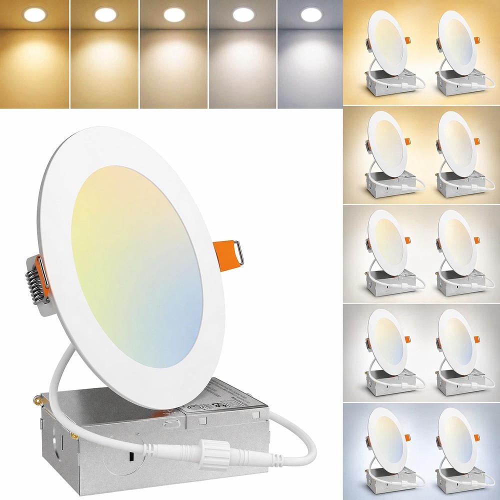 5CCT Dimmable LED Recessed Ceiling Light 12 Pack 4 Inch Panel with Junction Box