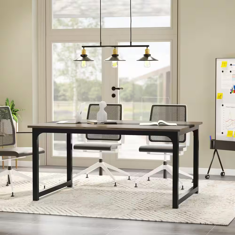 Moronia 71 In. Rectangular Gray Engineered Wood Computer Desk with Sturdy Metal gallery