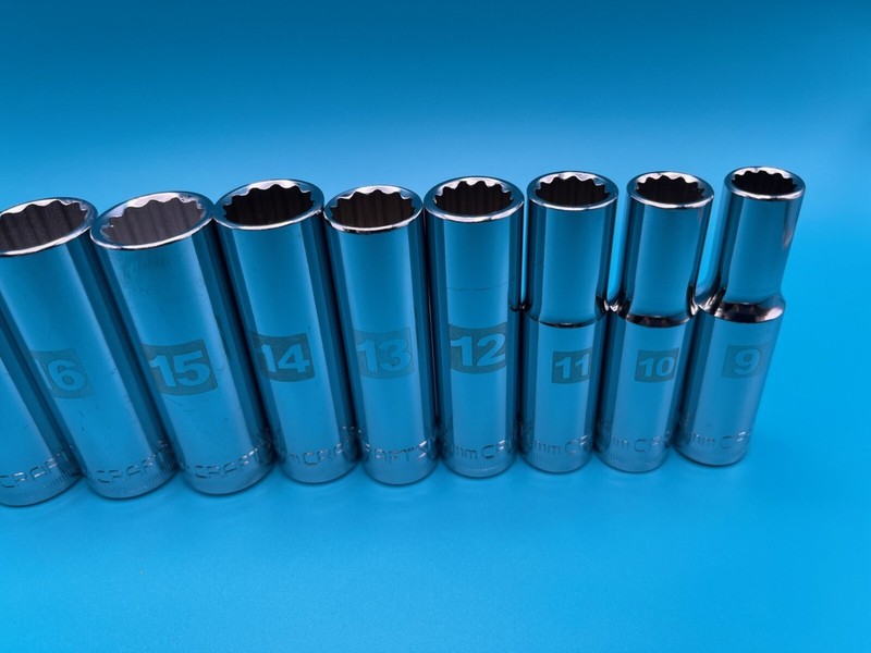 CRAFTSMAN 13pc 3/8" Dr 12pt DEEP LENGTH METRIC socket set (9-19,21, 22mm) gallery