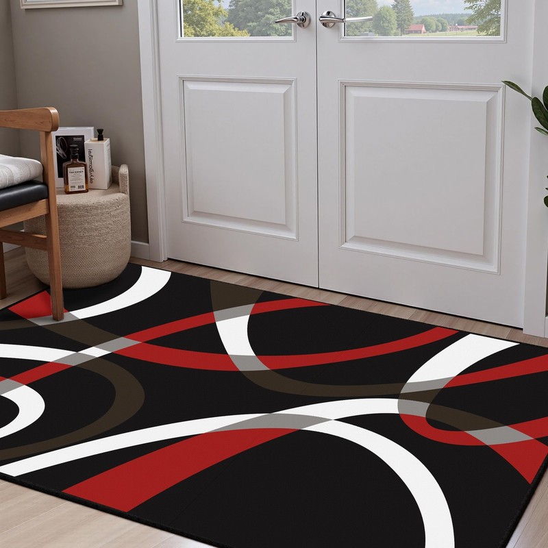 Weesire Classical Modern Black And Red Stripe Pattern Area Rug For Living Room gallery