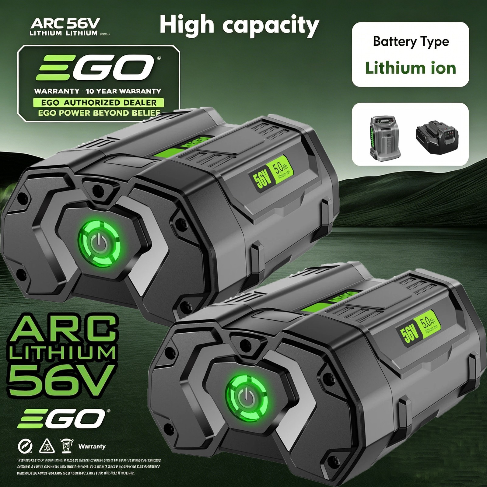 2PACK For EGO 56V 56Volt BA2800T POWER+ 5.0AH Battery Lithium Ion BA2240 BA1400T gallery