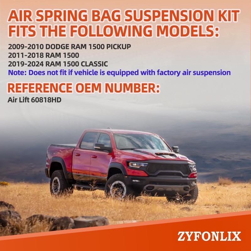 Air Spring Bag Suspension Kit Compatible with 2009-2023 RAM 1500 Pickups, RAM... gallery