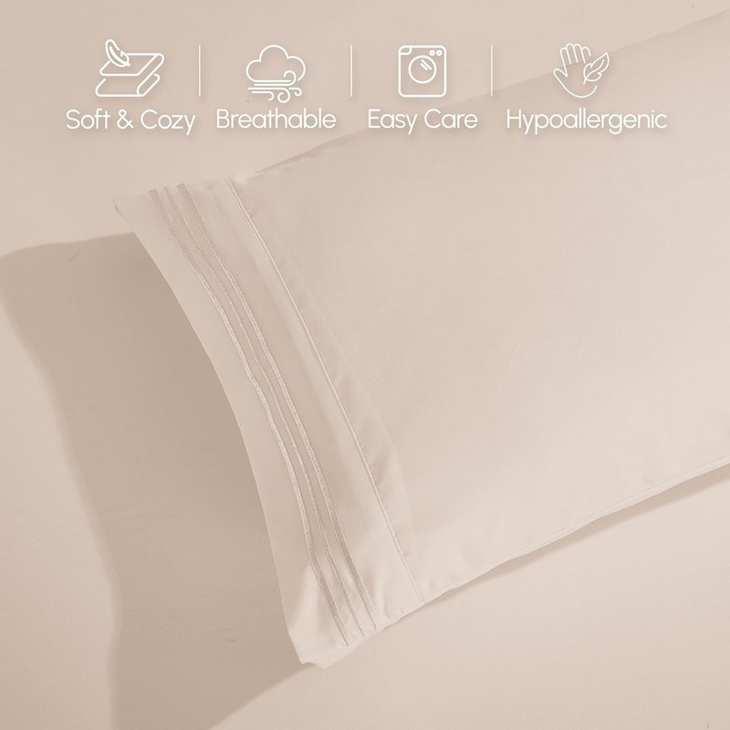 Hotel Quality Embroidered Microfiber Sheet Set, Queen, Cream gallery