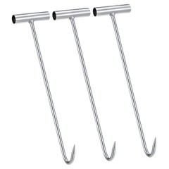 3pcs 16″ 400mm T-Handle Meat Boning Hook, Galvanized T Hooks for Restaurant