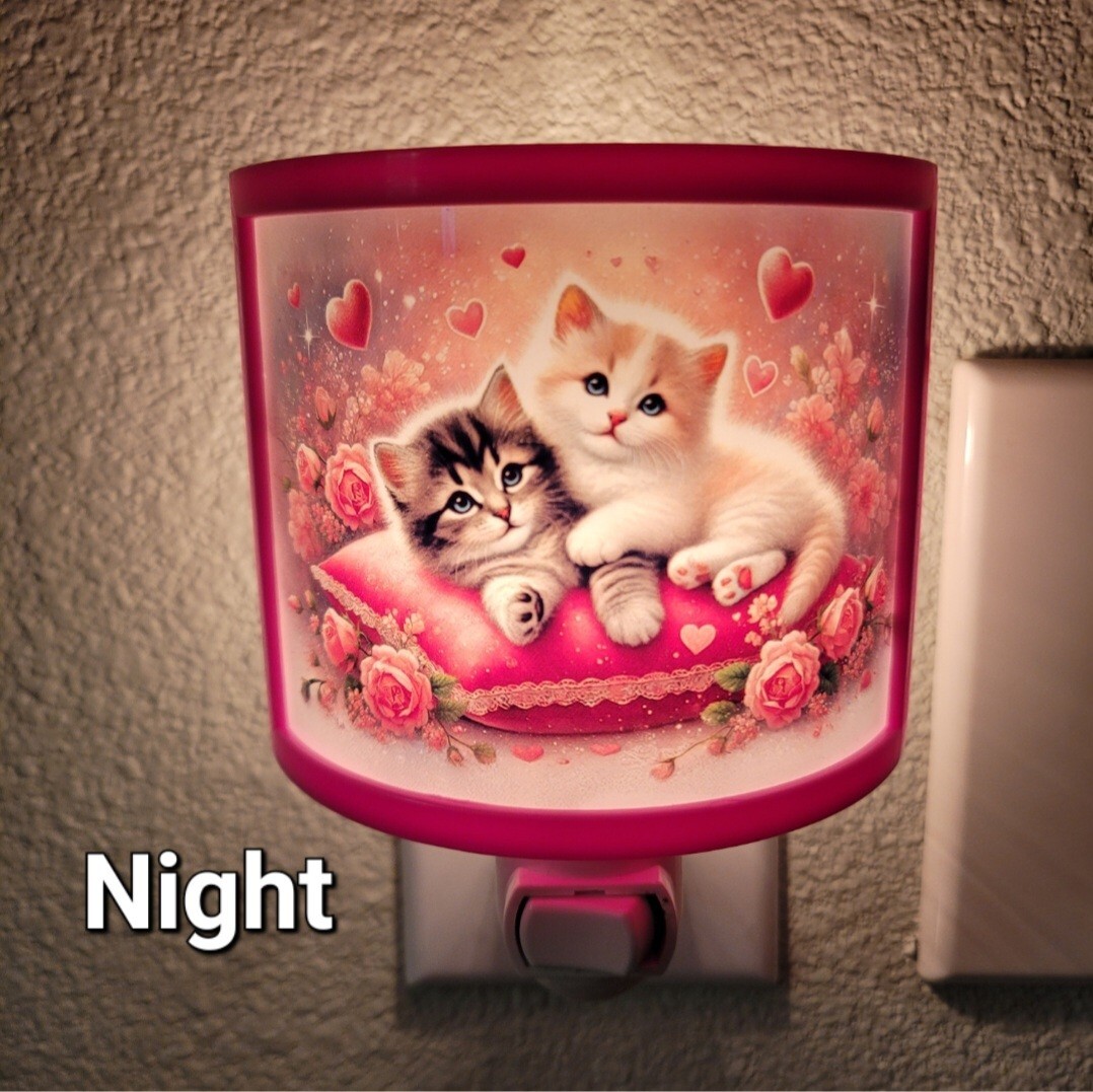 Cat Night Light, Wall Plug In, Valentines Day Gift, Cute Cats Wall Art Print gallery