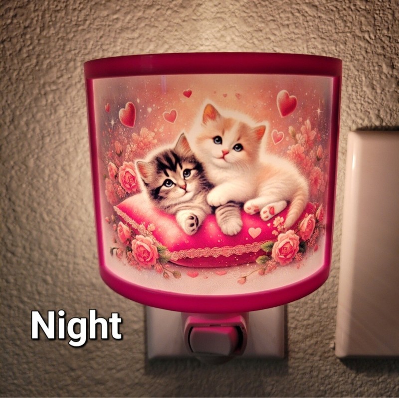 Cat Night Light, Wall Plug In, Valentines Day Gift, Cute Cats Wall Art Print gallery