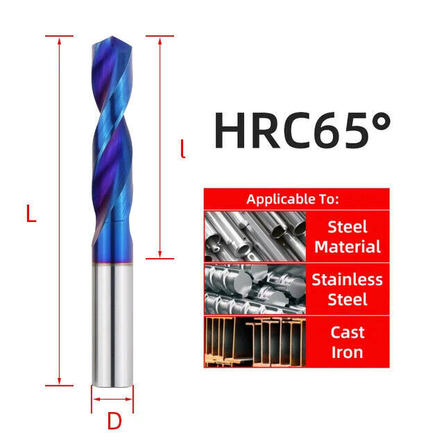 HRC65 Solid Carbide Drill Bit 1mm-13mm 2-Flute Stub Straight Shank Twist gallery