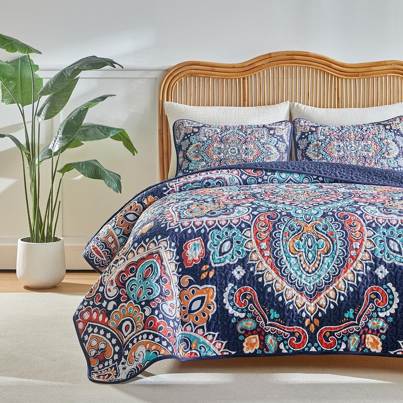 Boho Quilt Set King Size - Reversible Summer Bohemian Quilt Bedding Set, 3 Pi... gallery