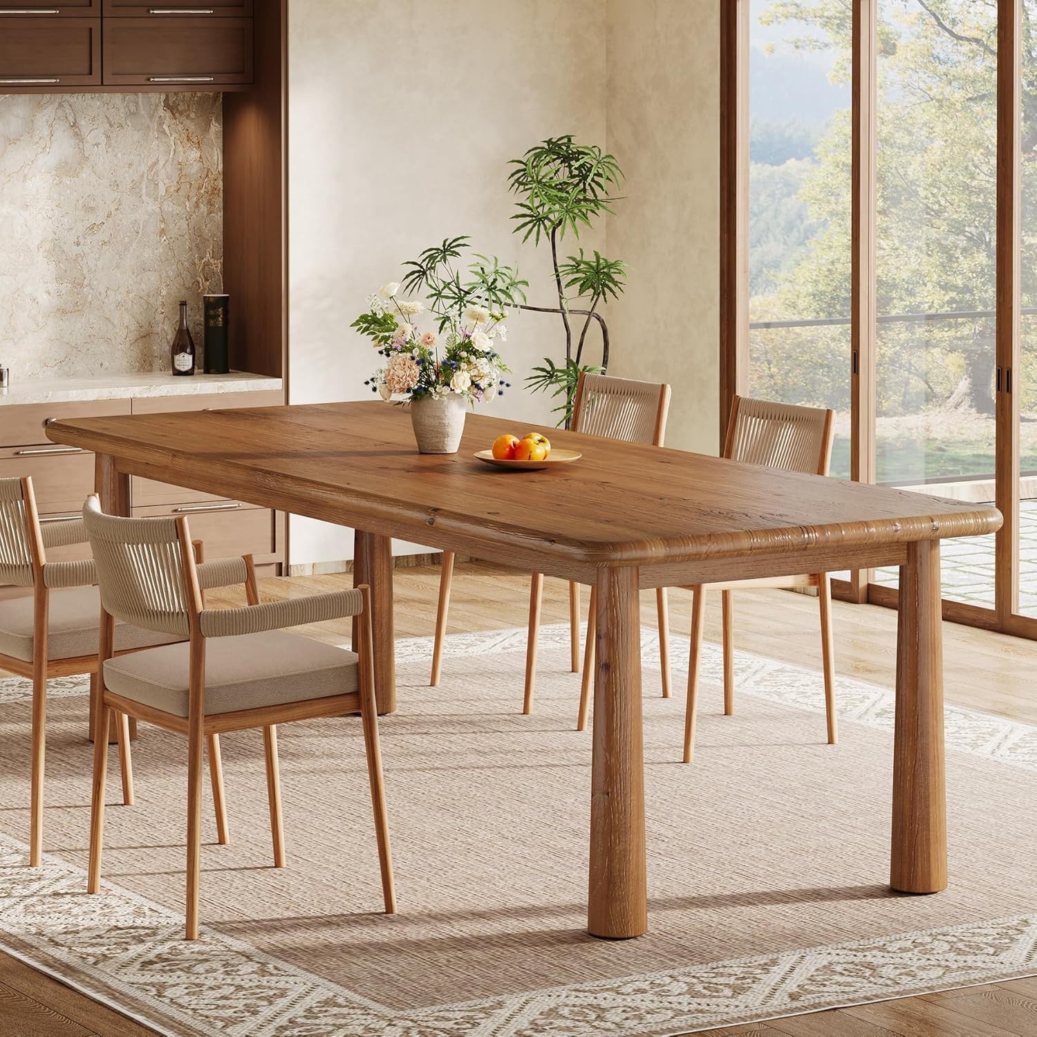 63-Inch Solid Wood Dining Table Farmhouse Kitchen Dinner Table for 4-6 People gallery