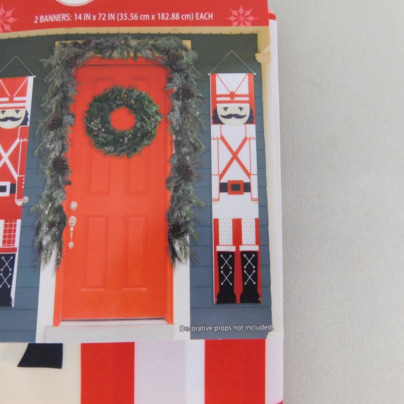 Holiday Time 2pc Set 72" Long Christmas Banners Red/White Nutcracker Print #9137 gallery