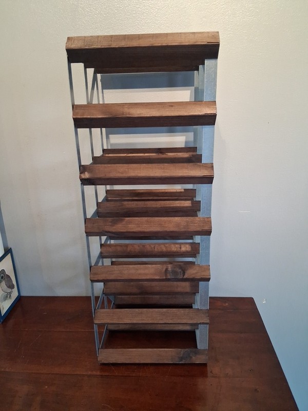 Brown Wine Rack - Solid Pine Wood and Galvanized Steel - 12-Bottle Storage - ... gallery