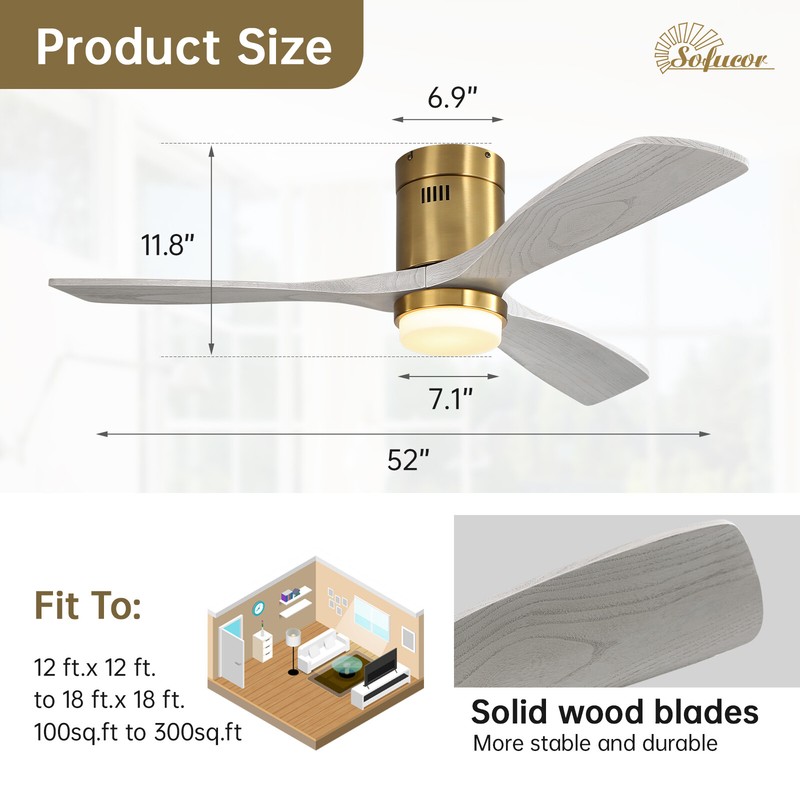 Sofucor Flush Mount Ceiling Fans with Light and Remote Bedroom Quiet Ceiling Fan gallery