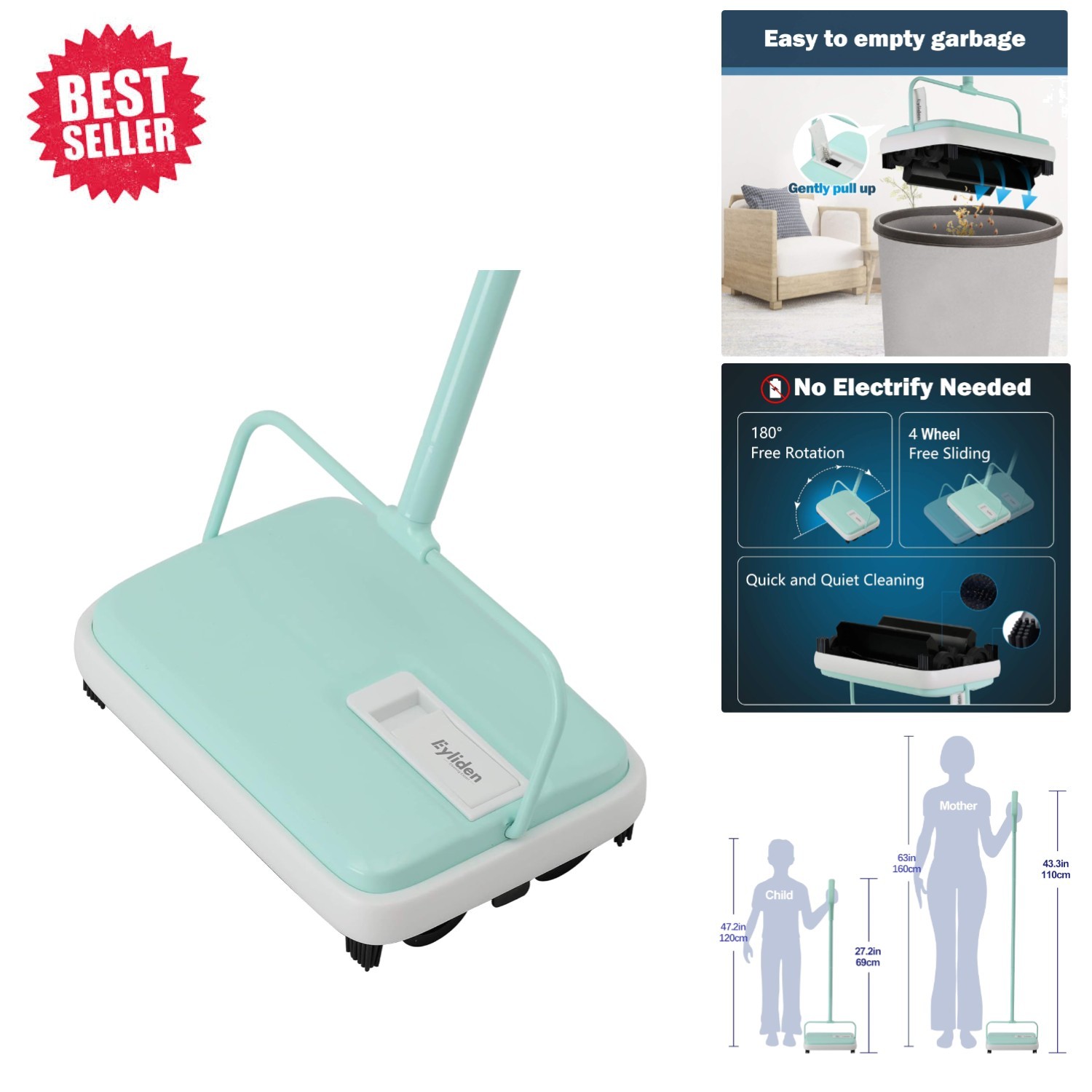 Compact & Eco-Friendly Carpet Sweeper - Lightweight, Quiet Care in Mint gallery