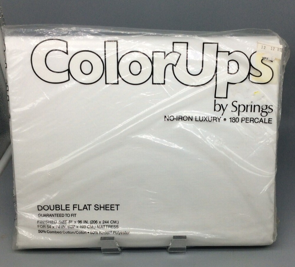 Double Flat Sheet Springs Color Ups White Percale 180 Cotton Blend USA 81x96