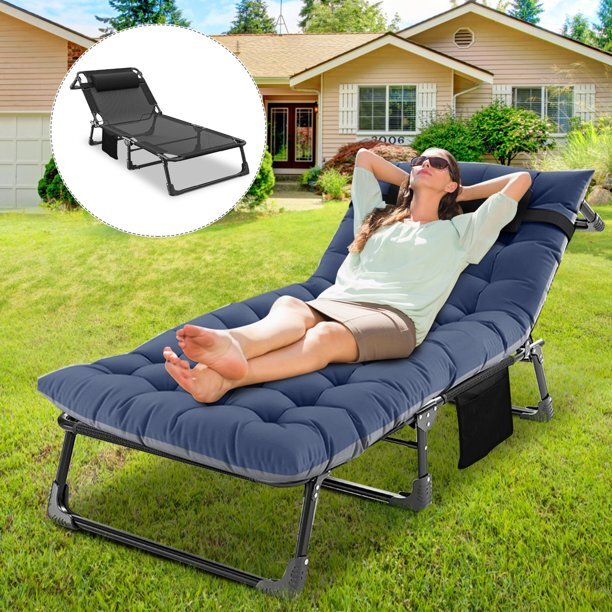 NAIZEA Adjustable 4-Position Adult Folding Camping Cot Bed W/ Mattress & Pillow gallery