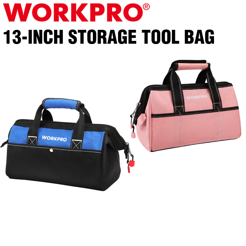 WORKPRO 13-Inch Tool Bag Wide Mouth Tool Tote Bag Tool Storage Bag Blue/Pink NEW gallery