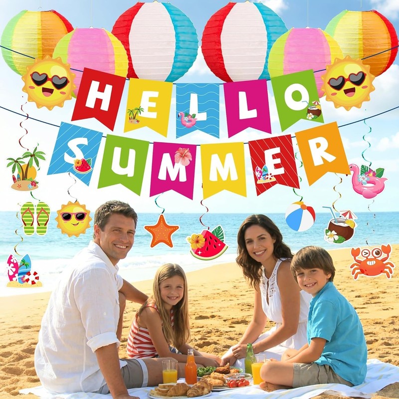 Summer Party Decorations Kit Beach Pool Party Decorations Banner Swirls Lanterns gallery