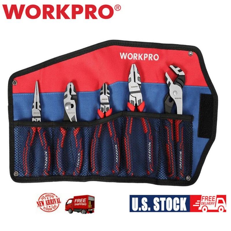 WORKPRO 5 PIECE Pliers Set Premium Construction Linesman Plier w/Storage Pouch gallery