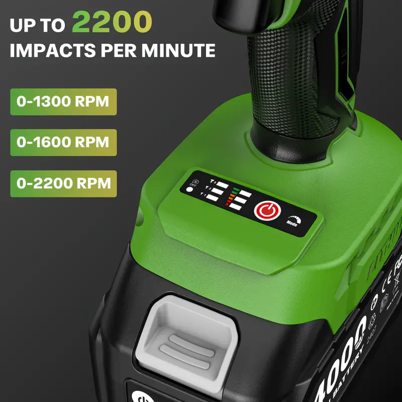 TaskStar Cordless Impact Wrench 1/2“, 1110 Ft-lbs(1500 N.m) 2 * 4.0 Ah Battery gallery